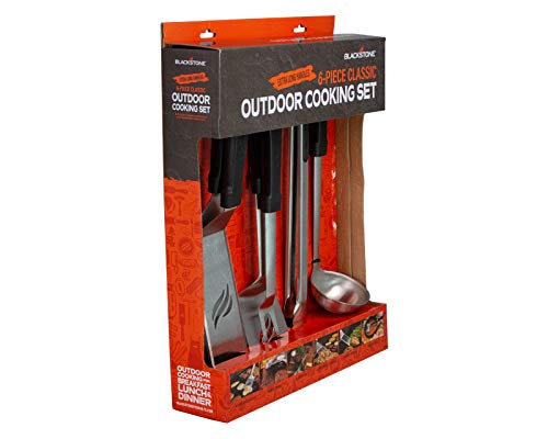 Blackstone 5051 Griddle Accessories Set Heat Resistant 6 Piece Stainless Steel Outdoor Indoor Grilling Utensils Hibachi Tools Kit-16, 16 Inch Tongs, Fork, 16” Ladle, 2 Extra-Long Spatula - Grill Parts America