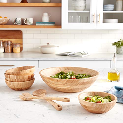 Lipper International Bamboo Wood Salad Bowls with Server Utensils