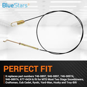 BlueStars 946-0897 Snow Blower Auger Clutch Cable - for MTD Craftsman Yard Man Troy-Bilt MTD Built 2-Stage Snowblowers Snow Thrower - Replaces 746-0897 746-0897A 946-0897A 677-0424 290-653 - Grill Parts America