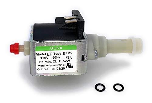MacMaxe ULKA Model E Type EFP5 - Replacement Pump Compatible with Breville Espresso Machine - Solenoid Vibratory Water Pump with 2 O-Ring Seals - 15 Bar Max Pressure, 2/1 Min. On/Off, 120V, 60Hz, 52W - Grill Parts America