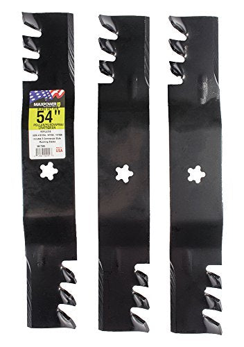 MaxPower 561738XB 3 Blade Commercial Mulching Set for 54" Cut Craftsman, Husqvarna, Poulan s 532187255, 187254, 187255, 187256, Replaces OEM no. 32187255, 532187256, Black - Grill Parts America