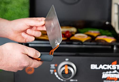 Blackstone 5294 Foldable 2 Piece Hamburger Spatula Flipper and 1 BBQ Tong-Flex Fold Model Stainless Steel-Easy to Carry and Clean Griddle Accessories Tool Set, Black, Orange - Grill Parts America