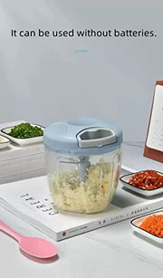 Hand Pull String Vegetable Chopper Onions Chopper，Manual Food Chopper for food，Food Blender Environmental Protection and Energy Saving Green （Send: five spare blades and egg beater）(900ML, blue) - Kitchen Parts America