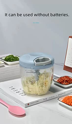 Hand Pull String Vegetable Chopper Onions Chopper，Manual Food Chopper for food，Food Blender Environmental Protection and Energy Saving Green （Send: five spare blades and egg beater）(900ML, blue) - Kitchen Parts America