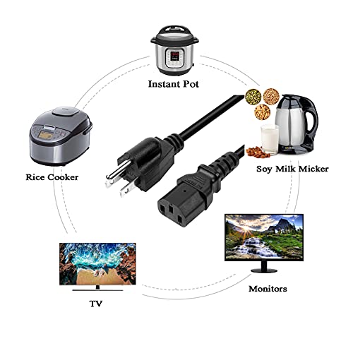 Power Cord Cable Compatible for Instant Pot, Electric Pressure Cooker, Power Quick Pot, Rice Cooker, Soy Milk Maker, Microwaves, Coffee Pot and More Kitchen Appliances, 3 Prong Replacement Cable 6Ft - Grill Parts America