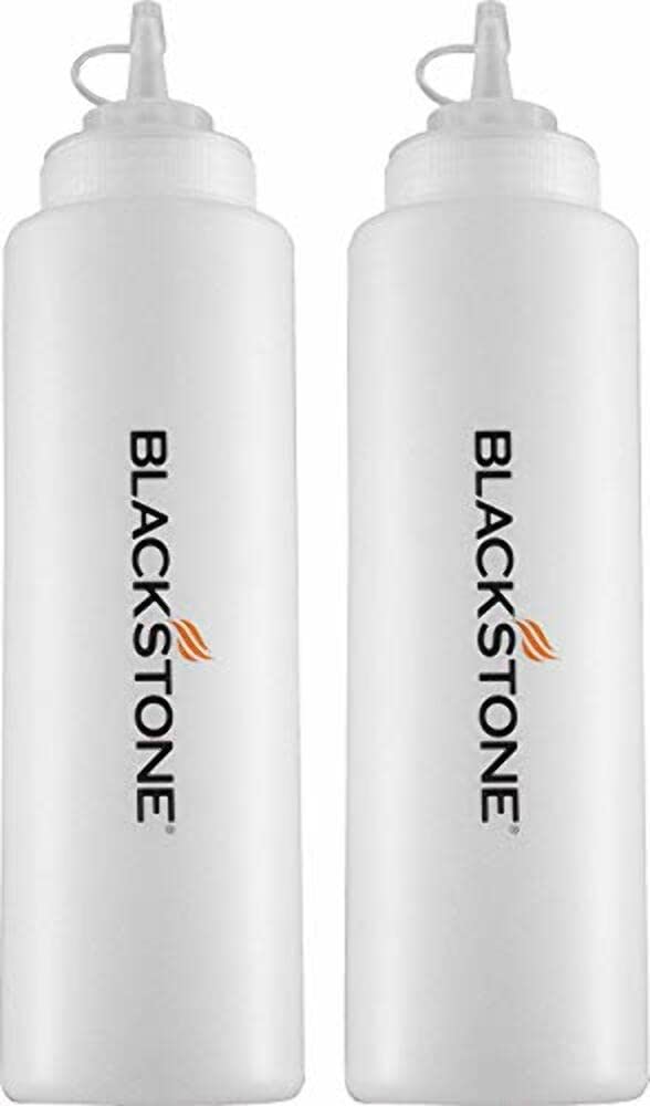 Blackstone 5071 Premium Leak-Free 32 oz Large Set of 2 Durable Clear Food Dispenser Squeeze Squirt Bottle Griddle Accessory with Cap for Sauces, Oil, Condiments,Salad Dressings, Water - Grill Parts America