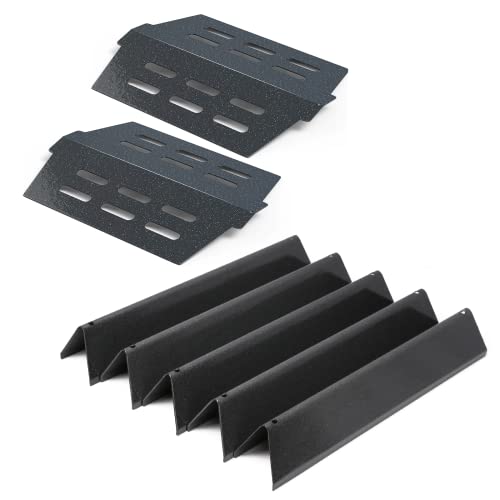 QuliMetal 17.5" Porcelain Steel Flavor Bars and Heat Deflector for Weber Genesis 300 E310 E320 E330 S310 S330 (with Front Control Knobs), Replaces Weber 7620 7621 65505 7622 - Grill Parts America