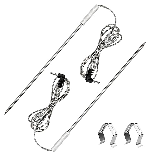 2-Pack Temp Meat Probe Replacement for Pit Boss Pellet Grills and Smokers,  3.5mm Plug Thermometer Probe Accessories with 2 Pack Probe Grommets and  Probe Clips