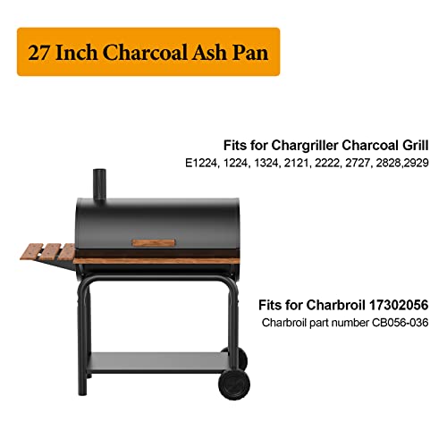 Stainless Steel 27 Inch Ash Pan Replacment Part for Chargriller Charcoal 1224, 1324, 2121, 2222, 2727, 2828, 2929,BBQ Accessories for Charbroil 17302056 Grill,with 2 Fire Grate Hangers - Grill Parts America