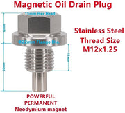 Dsnaduo 1PC M12x1.25 Stainless Steel Magnetic Engine Oil Drain Plug Fit Toyota 4Runner Camry Highlander LandCruiser Prius RAV4 Sienna Tacoma Venza Yaris Lexus Nissan Infiniti John Deere 90341-12012 - Grill Parts America