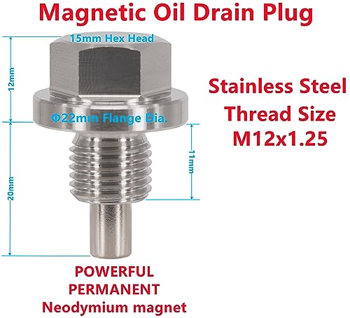 Dsnaduo 1PC M12x1.25 Stainless Steel Magnetic Engine Oil Drain Plug Fit Toyota 4Runner Camry Highlander LandCruiser Prius RAV4 Sienna Tacoma Venza Yaris Lexus Nissan Infiniti John Deere 90341-12012 - Grill Parts America