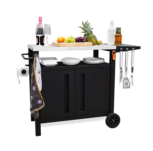 Emberli XL Grill Cart Outdoor with Storage with Wheels - Modular Grill Table of Outside BBQ, Blackstone Griddle 17 22, Bar Patio Cabinet Kitchen