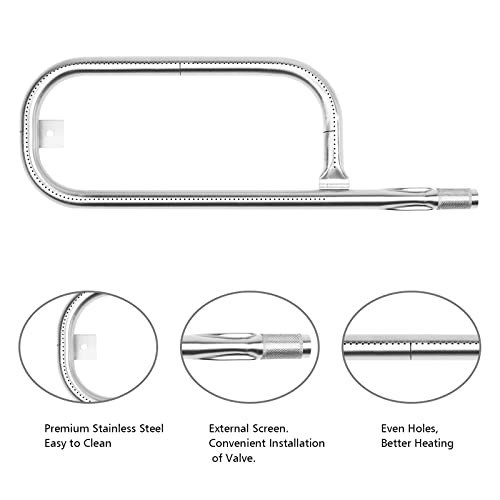 Barbqtime 17 Inch Grill Burner Tube and Cast Iron Cooking Griddle for Weber Q100 Q120 Q1000 Q1200 Baby Q Gas Grill, Stainless Steel Grill Burner Replacement Parts for Weber 41657, 69957, 60040, 6558 - Grill Parts America