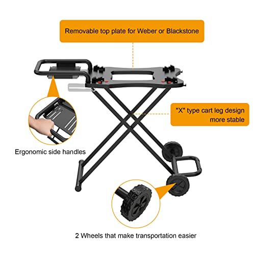 Tabletop Grill Stand with Side Shelf for Weber Q1000, Q2000,Series Portable Grill,Outdoor,Backyard,Camping Stainless Steel Foldable Grill Cart for Blackstone Tabletop 17/22 in Griddle,Black - Grill Parts America