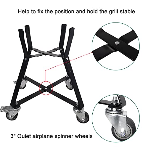 Quantfire Rolling Cart for Kamado Joe Junior 13.5" Grill Stand for Kamado Joe Accessories, Rolling Nest with Heavy Duty Locking Caster Wheels Powder Coated Steel for Smoker Kamado Grill Stand Black - Grill Parts America