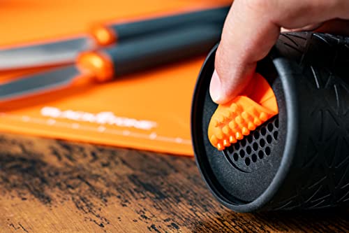 Blackstone 5433 Knife Roll Kit 1 Silicone Prep Mat, Integrated Salt and Pepper Shaker, 1 Large Prep Knife, 1 Small Prep Knife, 1 Containment Tube, Stainless Steel, Chef Travel Roll Bag/Case Orange - Grill Parts America