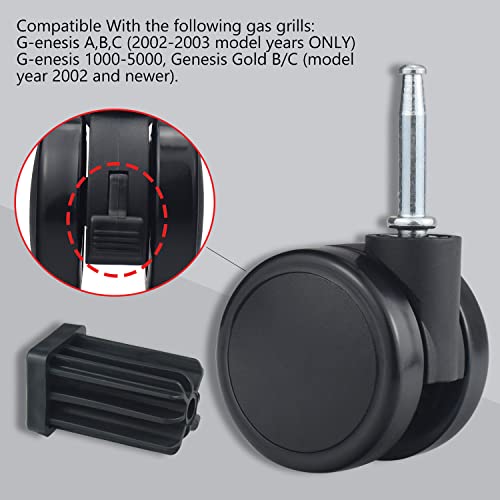Caster Wheel Gas Grill Compatible with Weber 6414 Grill Wheels, for Weber Genesis Grill Wheel Caster Replacement Genesis 1000-500 Series, Performer (2004 and Earlier), Includes Caster Insert (2 Pack) - Grill Parts America