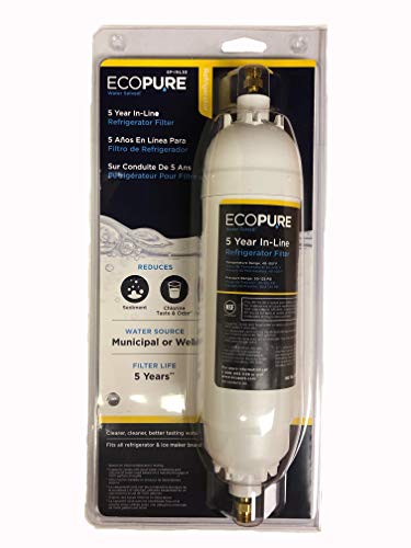 EcoPure EPINL30 5 Year in-Line Refrigerator Filter-Universal Includes Both 1/4" Compression and Push to Connect Fittings , White - Grill Parts America