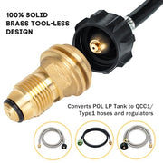 Old Propane Tank Regulator Adapter POL to QCC1 Propane Tank Adapter Old Style Propane Thread to New Adapter for 100 lb Propane Tank Converts POL LP Tank Service Valve to QCC1/Type1 New Connection Type - Grill Parts America