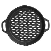 MOASKER 12" Cast Iron Round Grill Basket for Veggie Meat Fish, Dual Handle BBQ Grill Topper for Outdoor Grill, Fit for any Charcoal Smoker & Gas Grills, Nonstick Pan Tray - Grill Parts America