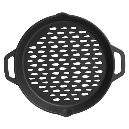 MOASKER 12" Cast Iron Round Grill Basket for Veggie Meat Fish, Dual Handle BBQ Grill Topper for Outdoor Grill, Fit for any Charcoal Smoker & Gas Grills, Nonstick Pan Tray - Grill Parts America