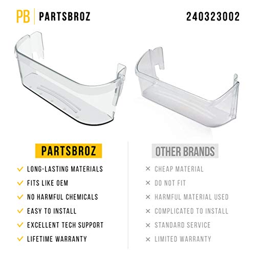 Durable 240323002 Refrigerator Door Shelf [DIY Tips Below] by PartsBroz - Compatible Kenmore Frigidaire Parts - Replaces AP2115742 EA429725 PS429725 - Lifetime Cantilever Shelf, Clear Plastic Drawer - Grill Parts America