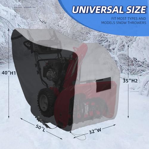 Zenicham Snow Blower Cover, 600D Heavy Duty Waterproof Snow Thrower Cover with Air Vent, Universal Fit Most Two-Stage Snowblower (50" L x 33" W x 40" H) Black & Gray - Grill Parts America