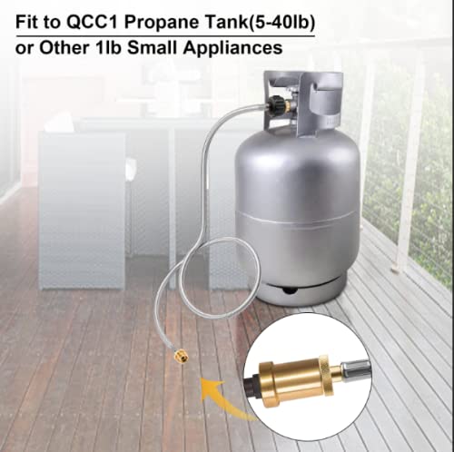Shirbly Stainless Steel Braided Propane Adapter Hose, 1Lb to 20Lb Propane Conversion for QCC1/Type1 LP Tank, Propane Adapter Hose for Buddy Heaters, Weber Q Grill, Coleman Grill, Camp Stove (6 Feet) - Grill Parts America