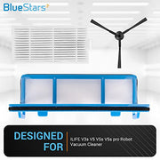BluStars Ultra-Durable Replacement Accessories Parts Kit For ILIFE V3 V3s V5 V5s V5s pro Robot Vacuum Cleaner | 1 Primary Filter 3 HEPA Filter 6 Side Brushes - Grill Parts America