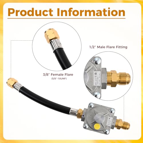 ETERMETA Natural Gas Conversion Kit Regulator Compatible with Kitchen Aid 710-0003 Gas Grill with Hose 1/2" Male Flare Fitting Replace 3030 CNG 4.0" & LP 10" - Grill Parts America