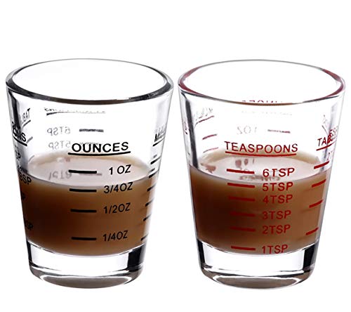 Shot Glasses Measuring cup Espresso Shot Glass Liquid Heavy Glass Wine Glass 2 Pack 26-Incremental Measurement 1oz, 6 Tsp, 2 Tbs, 30ml (Black and Red) - Kitchen Parts America