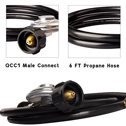 DOZYANT 6 Feet Propane Regulator and Hose with Elbow Adapter for Blackstone 17 inch and 22 inch Table Top Griddle, Replacement Parts Connect to Large 20 Propane Tank - Grill Parts America