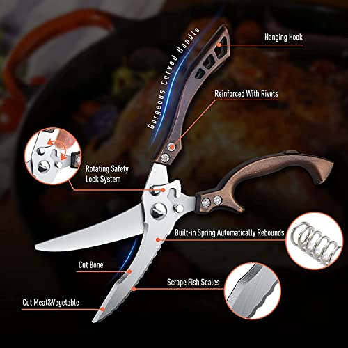 Heavy Duty Kitchen Shears with Unique Curve Blade, No Rust Cooking Knives  Multi-purpose Poultry Shears, Scissors for Turkey Chicken Meat Bone Nuts