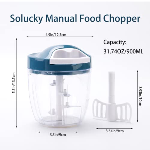 Vegetable Processor, Manual Food Chopper, 900ml/30oz Portable Hand