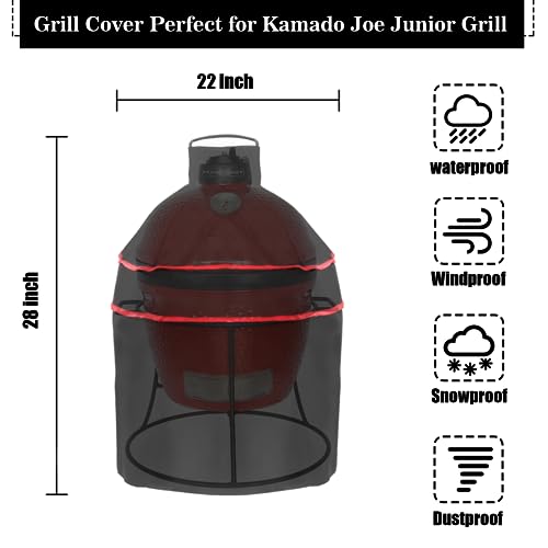 Grill Cover, 22 Inch BBQ Cover Fit Kamado Joe Junior Grill, Waterproof Outdoor Grill Covers for Minimax & Small Big Green Egg Accessories - Grill Parts America