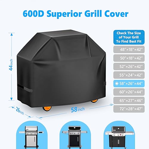 HomWanna Grill Cover 58 Inch - Superior BBQ Cover for Weber Genesis 300 Series Grill - 600D Outdoor Grill Cover for Dyna-glo, Char-Broil, Nexgrill, Monument, Weber Genesis E330 and Genesis II E310 - Grill Parts America