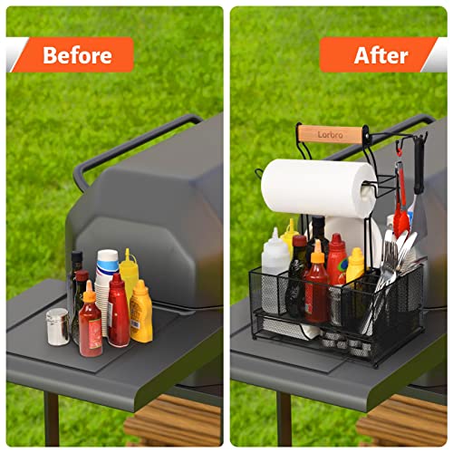 Lorbro Large Grill Utensil Caddy with Drawer, Picnic Camping Caddy with Paper Towel Holder, BBQ Organizer for Grilling Tool, Ideal Organizer for Picnic Condiment and Outdoor Griddle Accessories - Grill Parts America