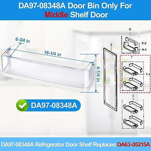 (2 PACK) UPGRADED DA97-08348A Refrigerator Door Shelf Bin Compatible with Samsung Refrigerator Part RS265TDRS RS25H5111BC RS25H5111SR Door,For DA63-05215A Refrigerator Middle Door Bin Guard Assembly - Grill Parts America
