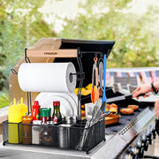 FANGSUN Large Grill Utensil Caddy, Picnic Condiment Caddy, BBQ Organizer for Outdoor Grilling, Camping Caddy with Paper Towel Holder for Plate Cutlery, Grill Accessories Storage for Tailgating, Black - Grill Parts America