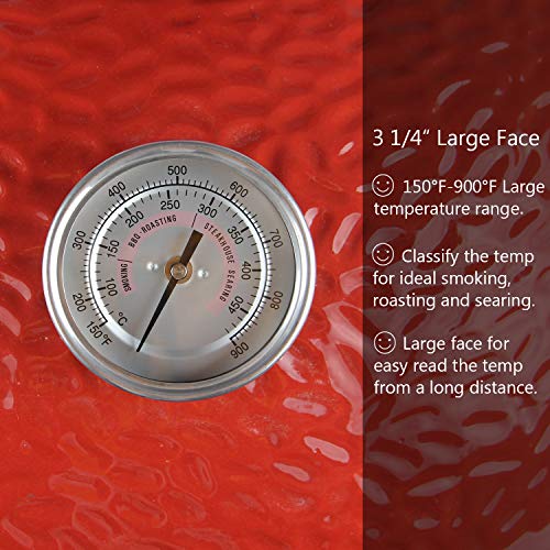 BBQ Grill Temperature Gauge Waterproof Large Face for Kamado Grill Joe Barbecue Charcoal Grill Stainless Steel 150-900°F Cooking Thermometer for Oven Wood Stove Accessories Tool Set Up Easy - Grill Parts America