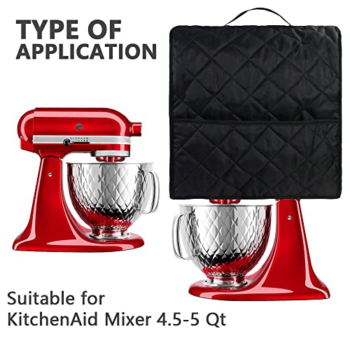 Stand Mixer Cover for KitchenAid Tilt Head 4.5-5 Quart Blender Dust Cover  with Pocket for Household Gadgets Accessories-Black