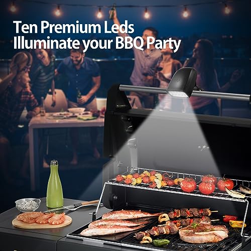 Barbecue Grill Light, Yuyotrre LED Grill Light for Outdoor Grill Accessories 360°Rotatable and Foldable with 10 Super Bright LED Lights Including Sturdy Clamp Mount Fits Handle (Battery NOT Included) - Grill Parts America