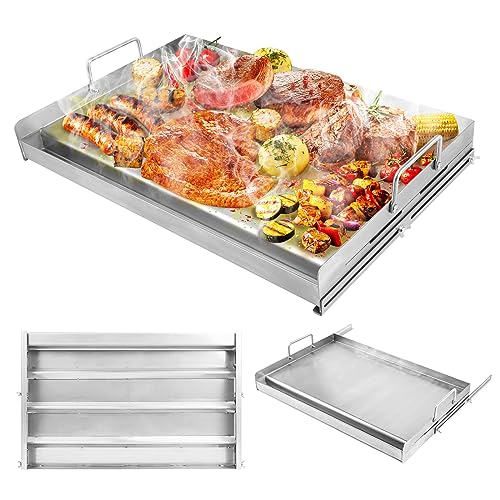 Utheer 25 x 16 Flat Top Cooking Griddle, 304 Stainless Steel Griddle Grill  with Retractable Stand Accommodates Different Size of Grill, Stove Top  Griddle for Weber, Charbroil, Nexgrill Gas Grill