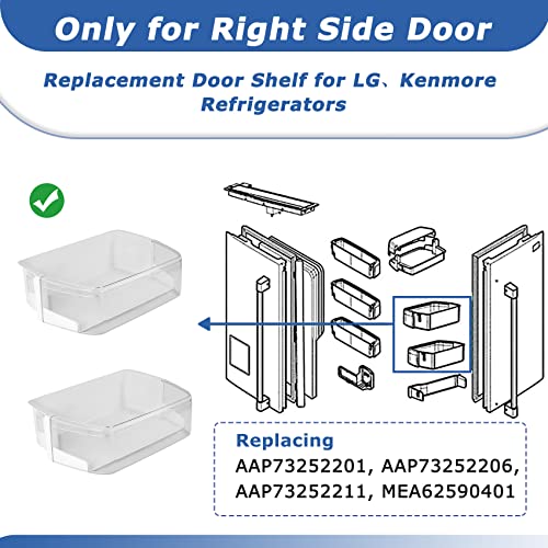 Refrigerator Door Bin AAP73252202, Replacement of the Right Refrigerator Shelf for LG, Kenmore Refrigerators, Replacing AAP73252201, AAP73252206, AAP73252211, MEA62590401, Door Shelf Bin 1 pc - Grill Parts America