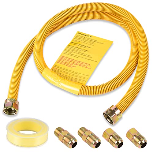 Grehitk Flexible Gas Line Connector for Dryer(1/2 60inch), Gas Hose Connector Kit for Stove, Water Heater, Gas Log, Pipe Diameter 5/8 in.OD(1/2 in. ID) Connector Size 1/2" FIP.1/2"MIP, Stainless Steel - Grill Parts America