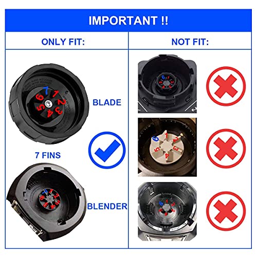 Replacement Parts for Ninja Blender 7 Fins Bottom Blade and 1 Gasket Rubber for Nutri Ninja Auto iQ BL482-30 BL492 BL642-30 NN102 BL687CO-30 BL2013 (Blade Updated) - Kitchen Parts America