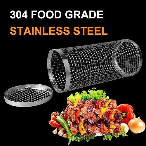 2PCS Rolling Grilling Baskets,Outdoor Grill Bbq Net Tube,304 Stainless Steel Grilling Baskests,Large Cooking Accessories for Veggies Vegetable - Grill Parts America