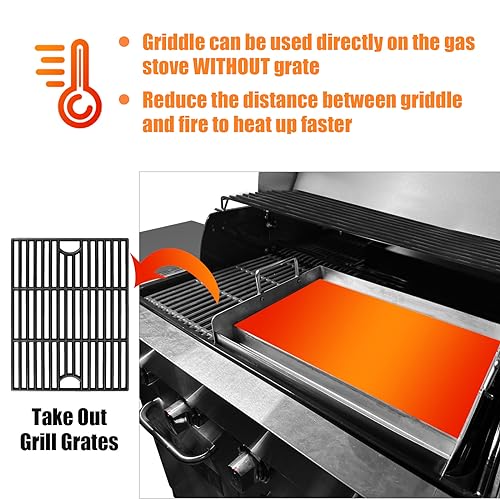 Utheer 17" x 13" Flat Top Cooking Griddle, 304 Stainless Steel Griddle Grill with Retractable Stand Accommodates Different Size of Grill, Stove Top Griddle for Weber, Nexgrill, Charbroil Gas Grill - Grill Parts America