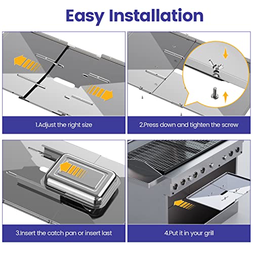 Geesta Grill Grease Tray Set, Stainless Steel Grill Replacement Parts, 24" - 27" Adjustable Grill Drip Pans Fit for Gas Grill from Dyna Glo, Nexgrill, Backyard Grill, Expert, BHG, Kenmore and More - Grill Parts America