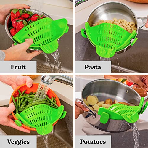 Kitchen Gizmo Snap N Strain Pot Strainer and Pasta Strainer - Adjustable Silicone Clip On Strainer for Pots, Pans, and Bowls - Lime Green - Grill Parts America